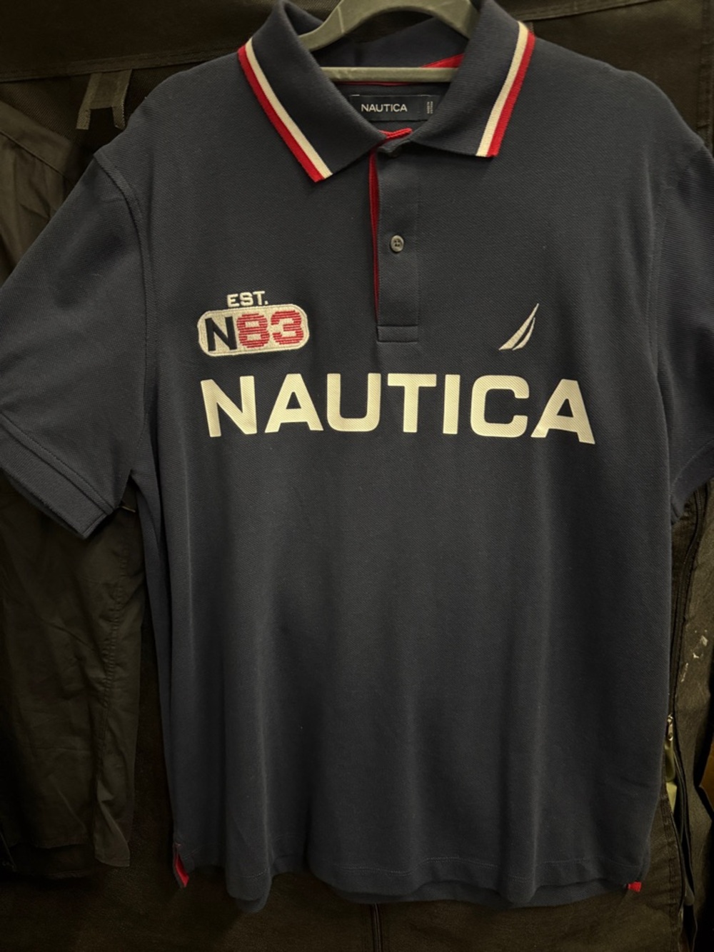Nautica Navy Polo with White Logo and Red Trim